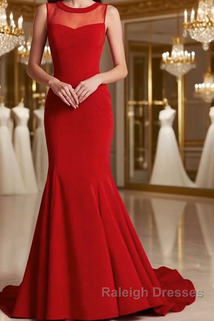 Round Neck Red Prom Dresses, Red Evening Dresses, Red Long Dresses Main image