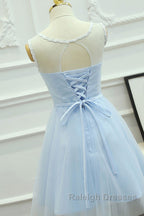 Round Neck Short Blue Lace Prom Dress Short Blue Lace Homecoming Graduation Dress