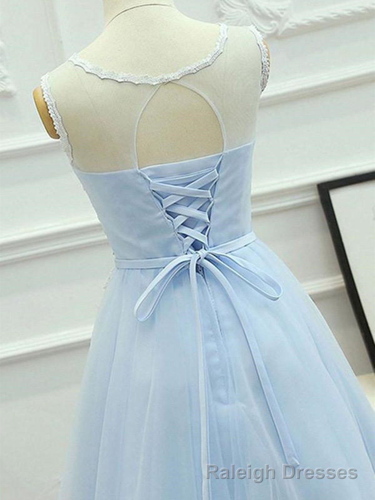 Round Neck Short Blue Lace Prom Dresses, Short Light Blue Lace Formal Graduation Dresses Secondary image
