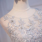 Round Neck Short Gray Lace Prom Dress Short Gray Lace Prom Homecoming Graduation Dress