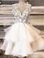 Round Neck Short Ivory Lace Prom Dress Short Ivory Lace Prom Graduation Cocktail Dress