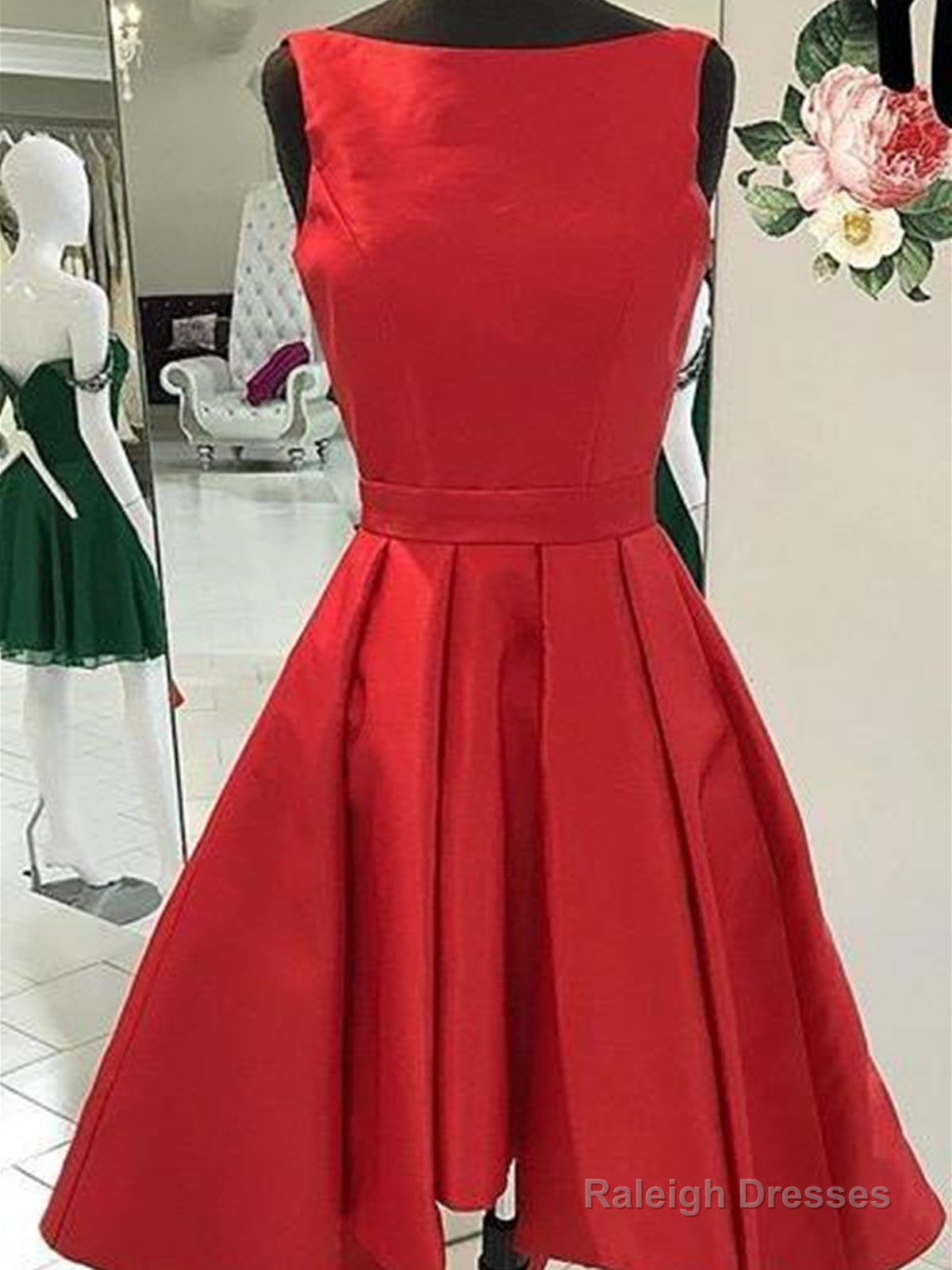 Round Neck Short Red Prom Dresses, Short Red Formal Homecoming Graduation Dresses Main image