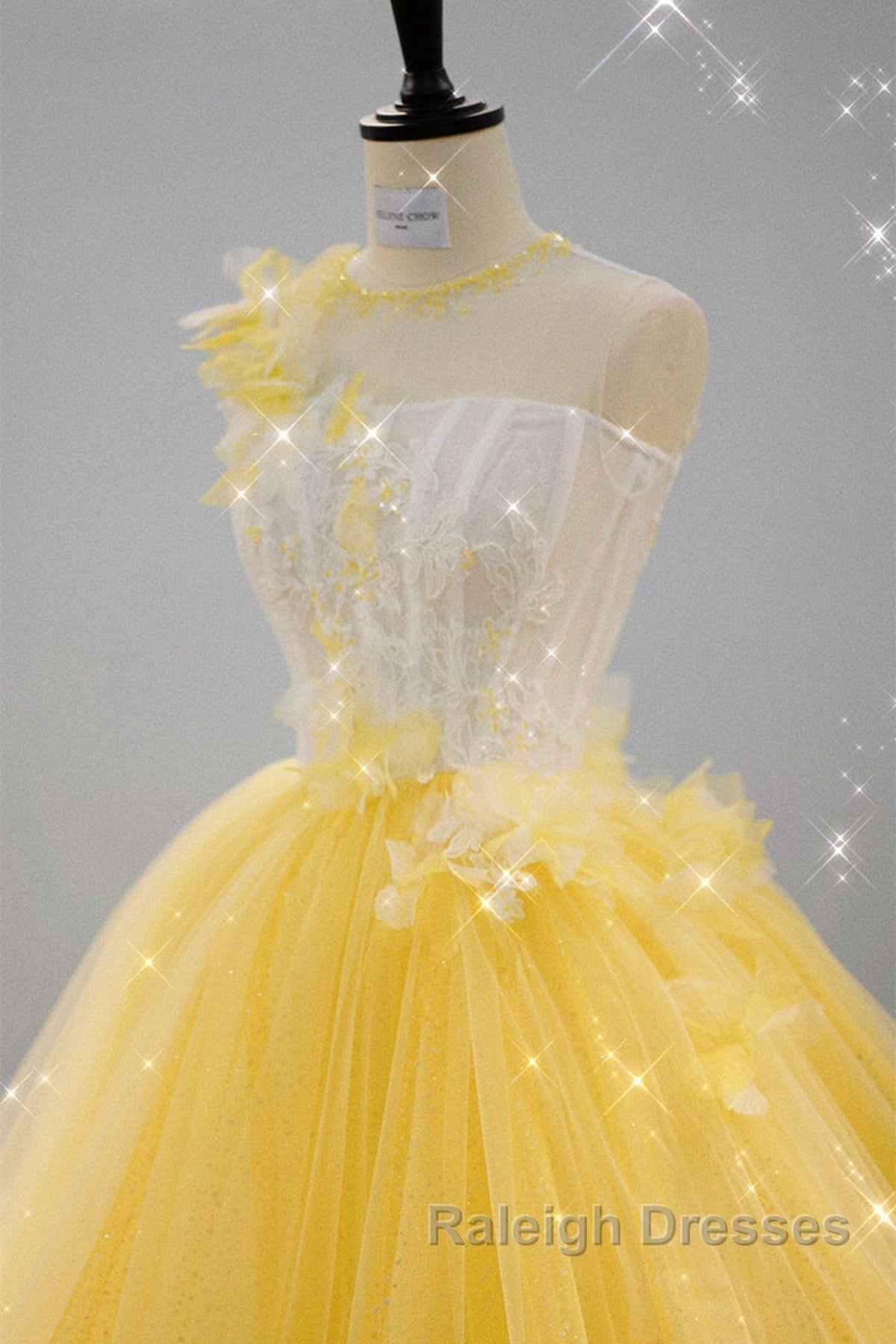 Round Neck Yellow Lace Tulle Prom Dresses Yellow Lace Short Homecoming Dresses Yellow Prom Graduation Prom Dresses Secondary image