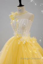 Round Neck Yellow Lace Tulle Prom Dresses Yellow Lace Short Homecoming Dresses Yellow Prom Graduation Prom Dresses