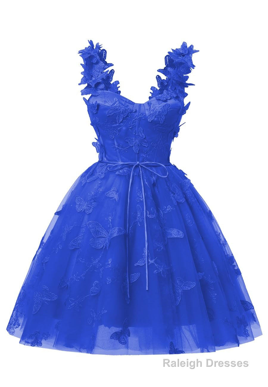 Royal Blue 3D Butterfly Lace Applique Tulle Homecoming Dress for Teens Sweetheart Mini Short Prom Dresses Main image
