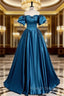 Royal Blue A-Line Prom Dress Off The Shoulder Pleated Dress