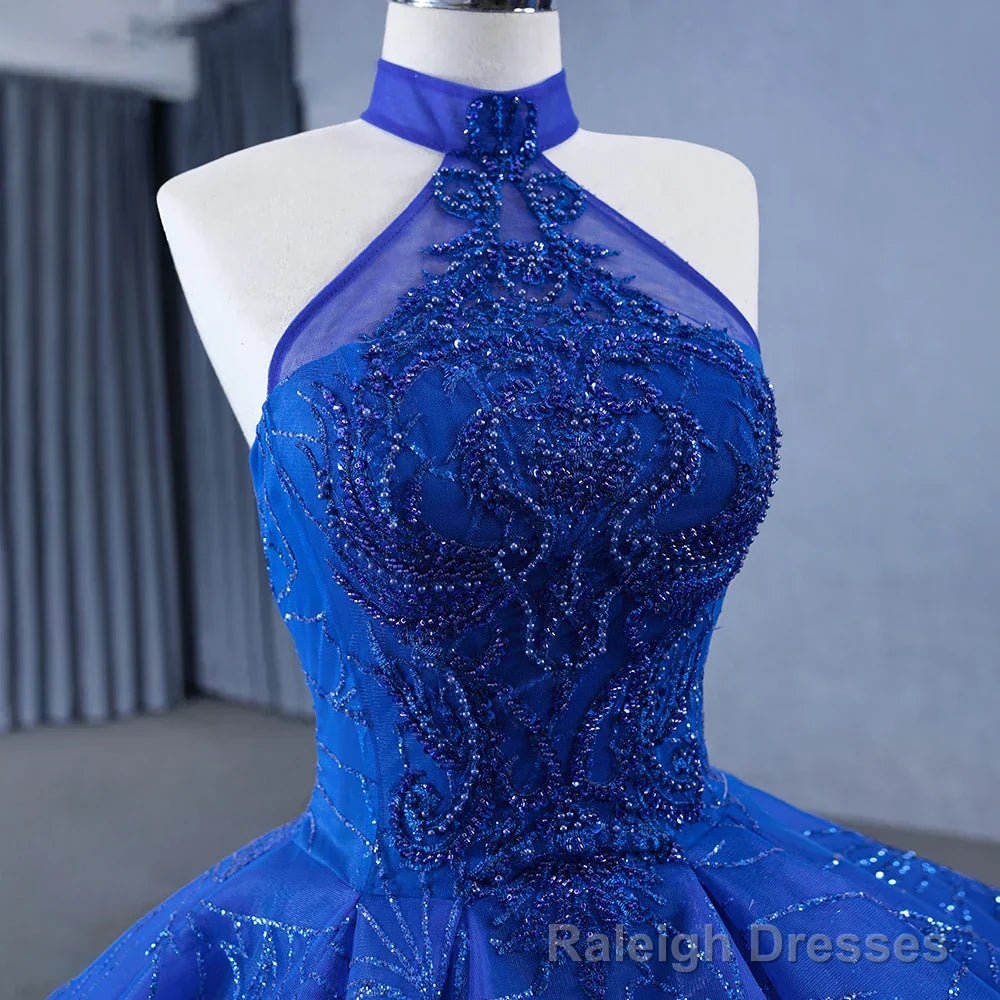 Royal Blue Ball Gown Halter Sleeveless Quinceanera Dress