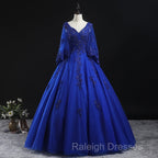 Royal Blue Ball Gown Lace Applique Quinceanera Dresses, Tulle Floor Length Sweet 16 Dresses