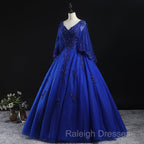 Royal Blue Ball Gown Lace Applique Quinceanera Dresses, Tulle Floor Length Sweet 16 Dresses
