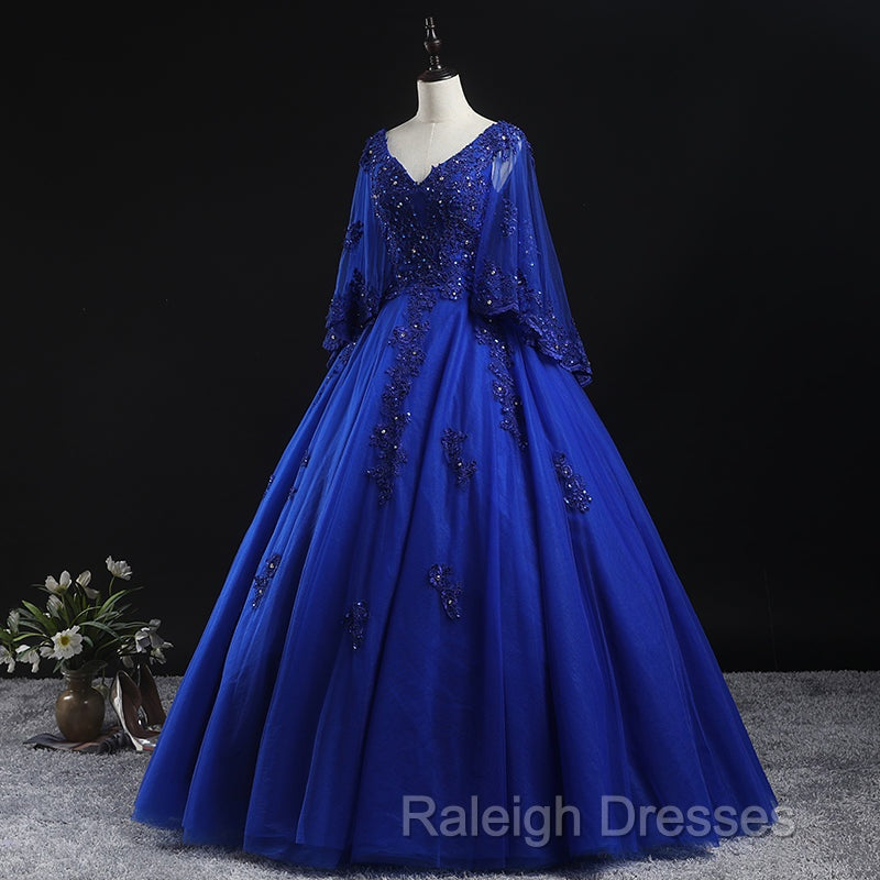 Royal Blue Ball Gown Lace Applique Quinceanera Dresses, Tulle Floor Length Sweet 16 Dresses