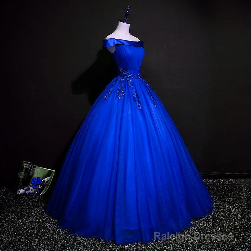 Royal Blue Ball Gown Pricess Off Shoudler Tulle Party Dress, Blue Evening Dress Prom Dress Secondary image