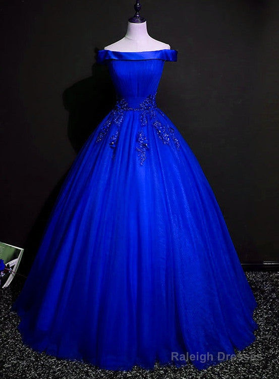 Royal Blue Ball Gown Pricess Off Shoudler Tulle Party Dress, Blue Evening Dress Prom Dress Main image