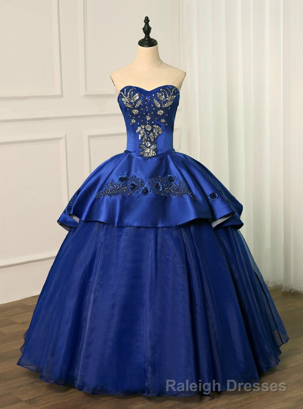 Royal Blue Ball Gown Satin Tulle Sweetheart Appliques Beading Sequins Quinceanera Dresses Main image