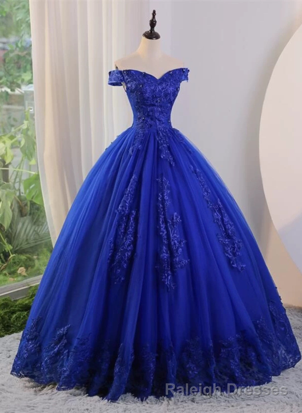Royal Blue Ball Gown Tulle with Lace Applique Prom Dress,Royal Blue Sweetheart 16 Dress