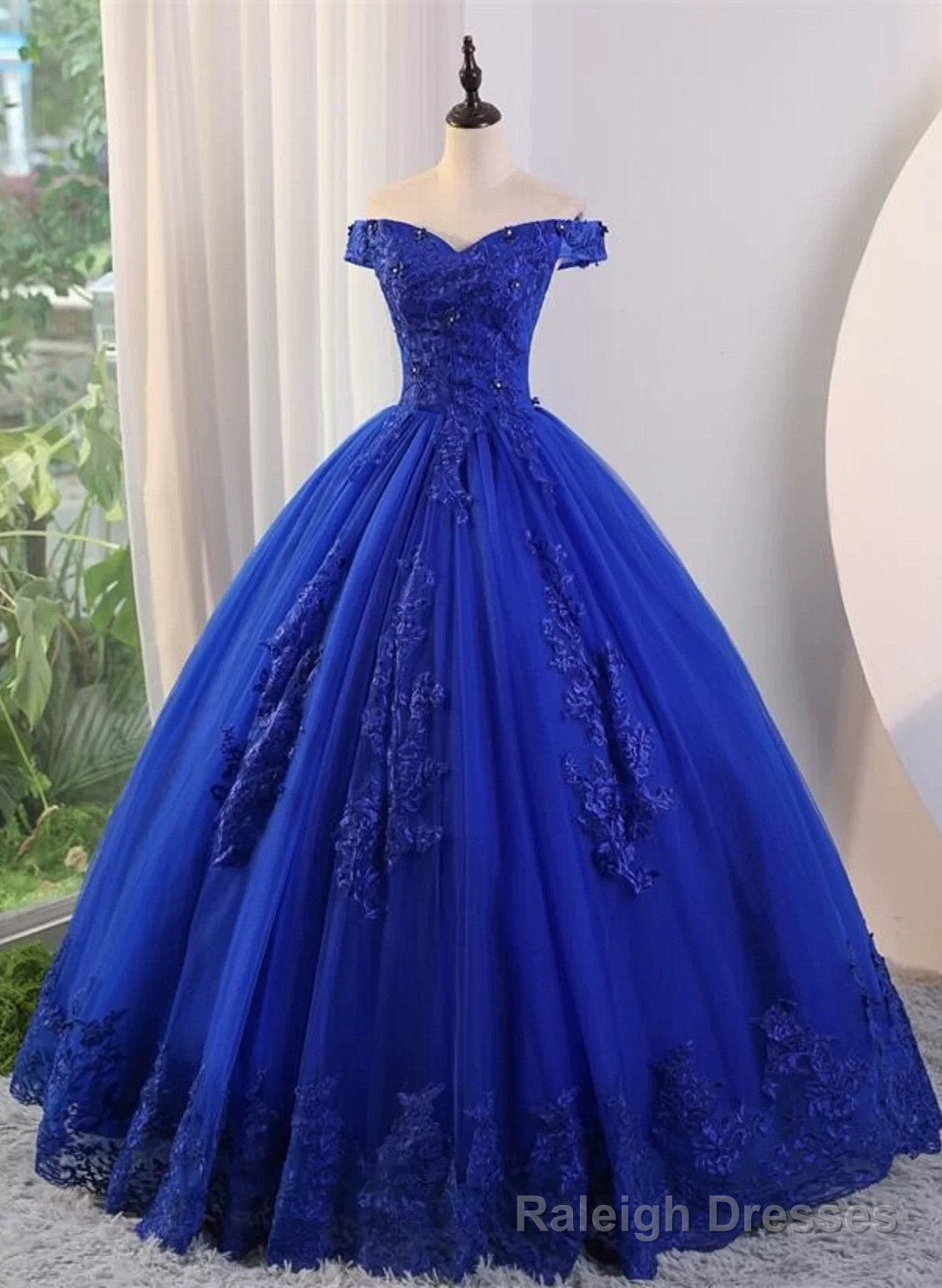 Royal Blue Ball Gowns Tulle with Lace Applique Prom Dress,Royal Blue Sweetheart 16 Dress