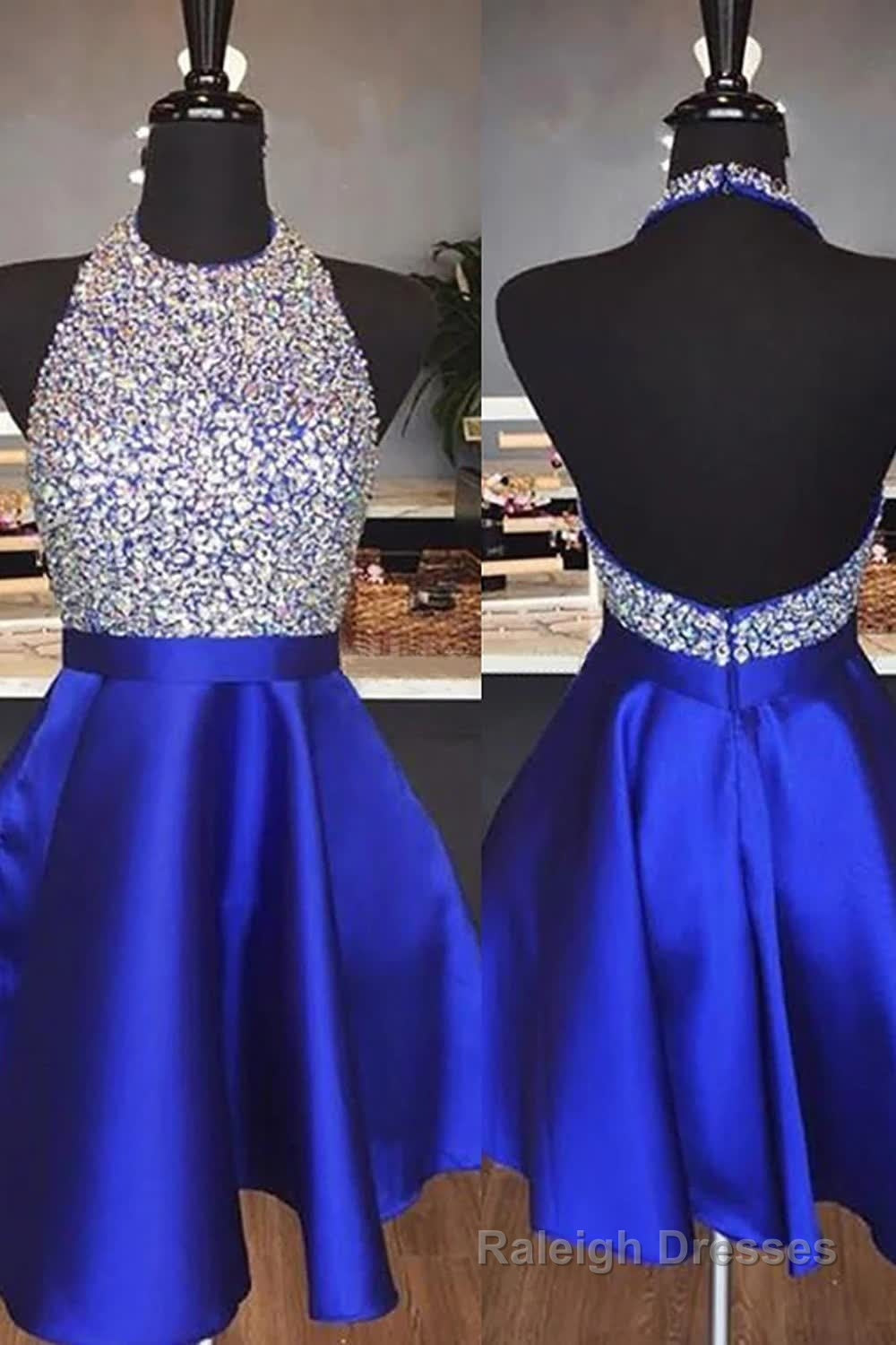 Royal Blue Beaded Backless Short Homecoming Dress Main image