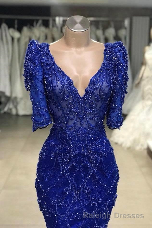 Royal blue Beaded Lace appliques 1/2 sleeve Mermaid Prom Party Gowns Secondary image