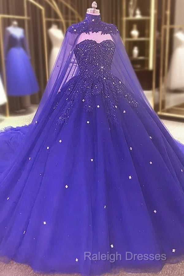 Royal Blue Beaded Sparkle Tulle Ball Gown Formal Dress, Blue Wedding Party Dress Main image