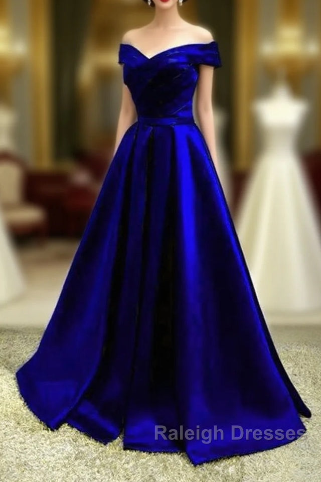 Royal Blue Bridesmaid Dress Satin Off The Shoulder Main image