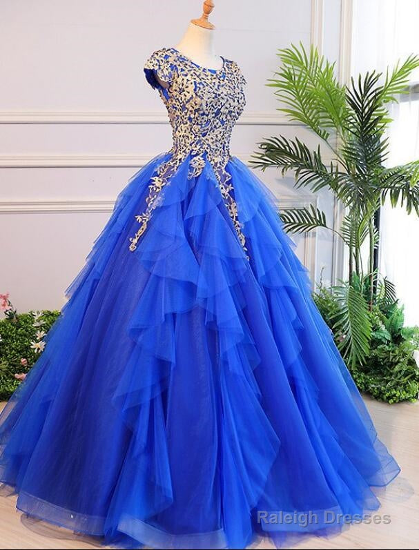Royal Blue Cap Sleeves Long Ball Gown Party Dress, Blue Prom Dress
