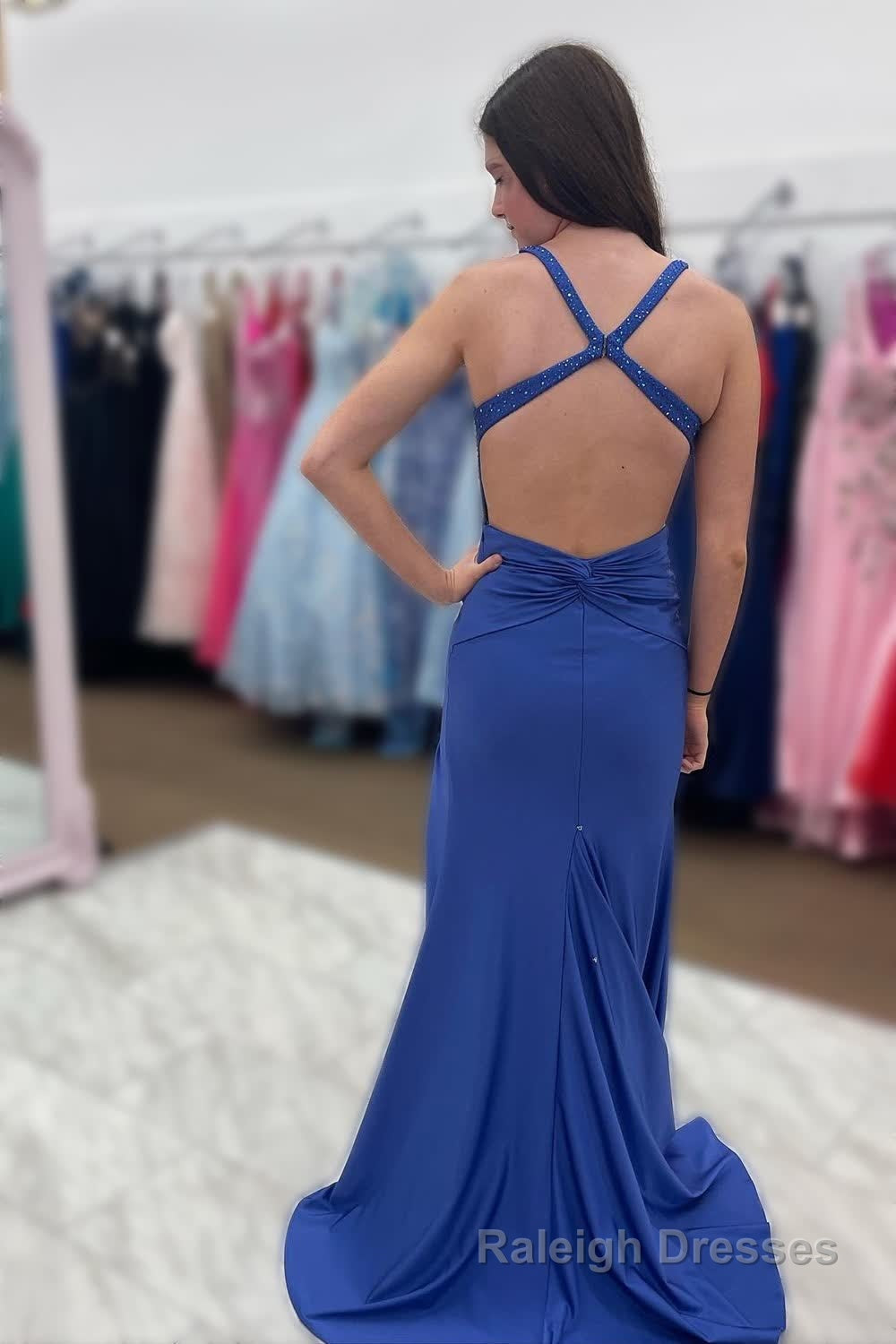 Royal Blue Deep V Neck Mermaid Prom Dress with Slit Secondary image