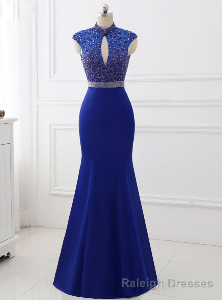 Royal Blue High Collar Sexy Backless Mermaid Prom Dress Main image