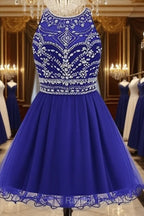 Royal Blue Homecoming Dress , Tulle Beaded Party Dress, Cute Party Dress