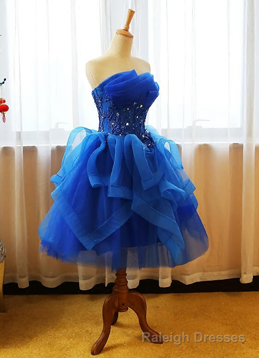 Royal Blue Knee Length Party Dress with Applique, Short Prom Dress Main image
