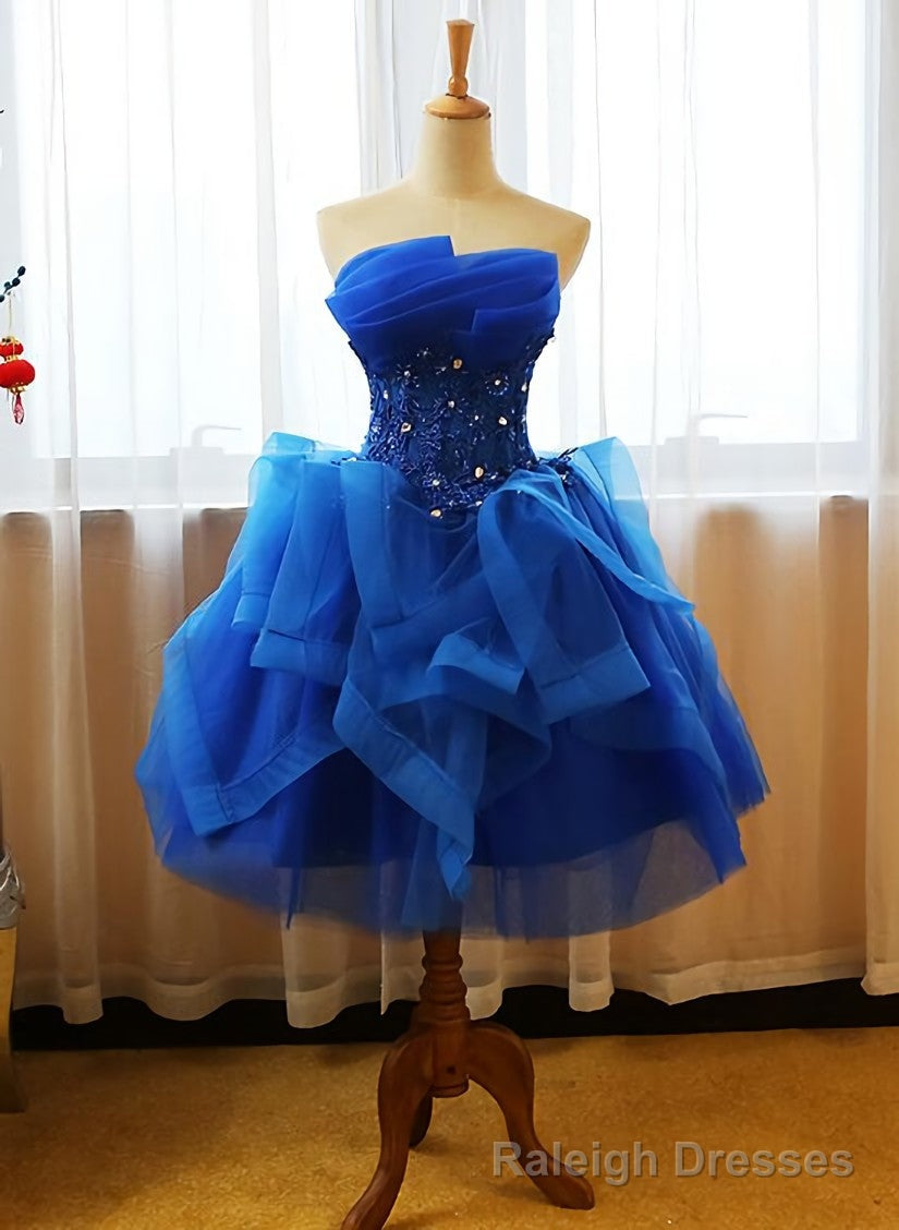 Royal Blue Knee Length Party Dress with Applique, Short Prom Dress