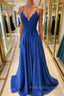Royal blue lace satin long prom dress blue formal dress
