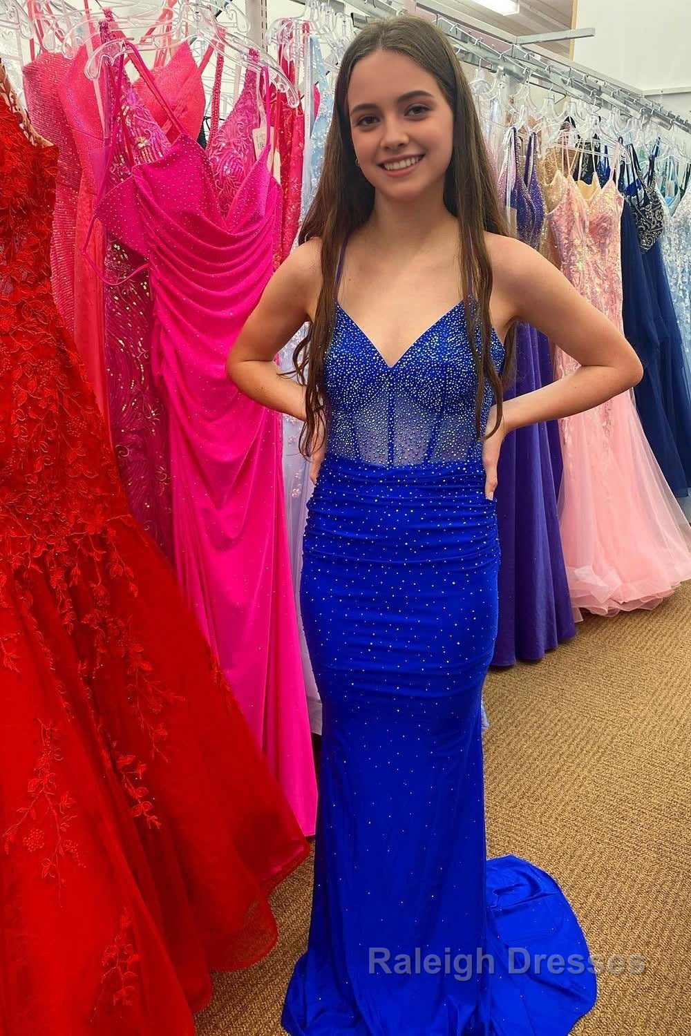 Royal Blue Lace-Up Back Beading Prom Dress Main image