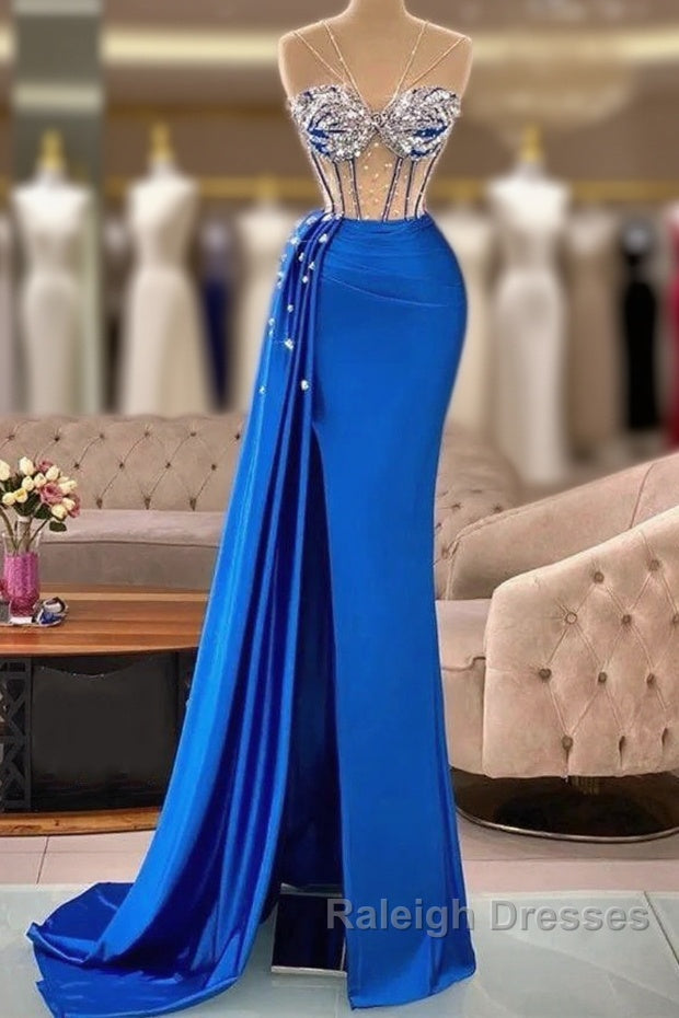 Royal Blue Mermaid Beading See Through Prom Dress Main image