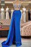 Royal Blue Mermaid Beading See Through Prom Dress