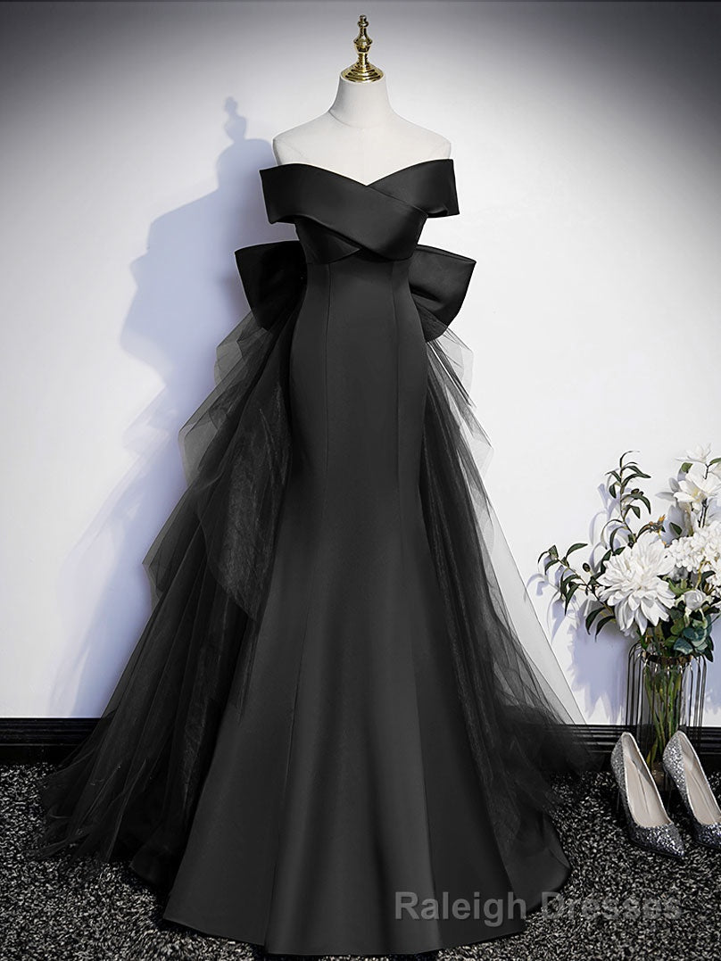 Royal Blue Mermaid Satin Long Prom Dress, Off Shoulder Blue Prom Dress