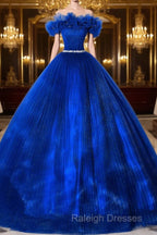Royal Blue Off Shoulder Beaded Ball Gown Dress, Royal Blue Sweet 16 Dress