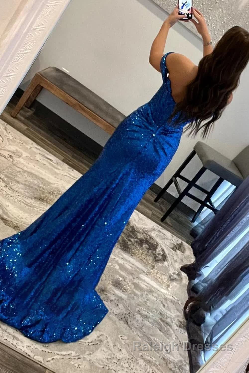Royal Blue Off Shoulder Mermaid Prom Dress with Slit