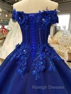 Royal Blue Off-The-Shoulder Evening Dresses, Appliques Formal Prom Dress