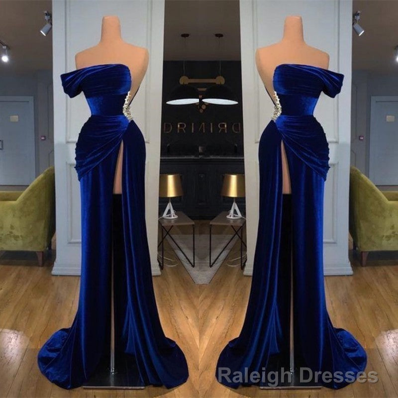 Royal Blue Off-the-shoulder Long Prom Evening Dress with Split Secondary image