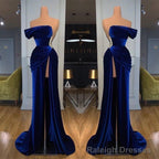 Royal Blue Off-the-shoulder Long Prom Evening Dress with Split
