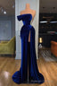 Royal Blue Off-the-shoulder Long Prom Prom Dress with Split