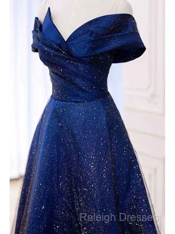 Royal Blue Off The Shoulder V-Neck Long Prom Dress Evening Dress,