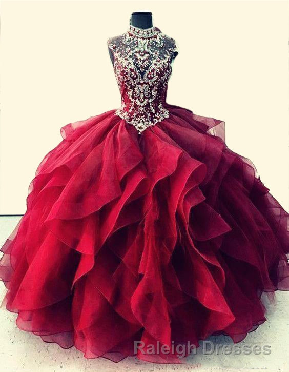 Royal Blue Organza High Neck Quinceanera Dresses Burgundy Prom Dresses Secondary image