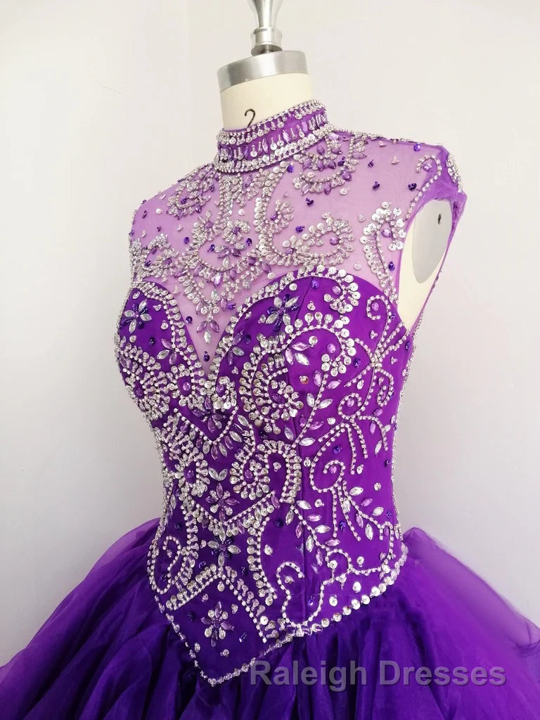 Royal Blue Organza High Neck Quinceanera Dresses Burgundy Prom Dresses