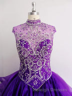 Royal Blue Organza High Neck Quinceanera Dresses Burgundy Prom Dresses