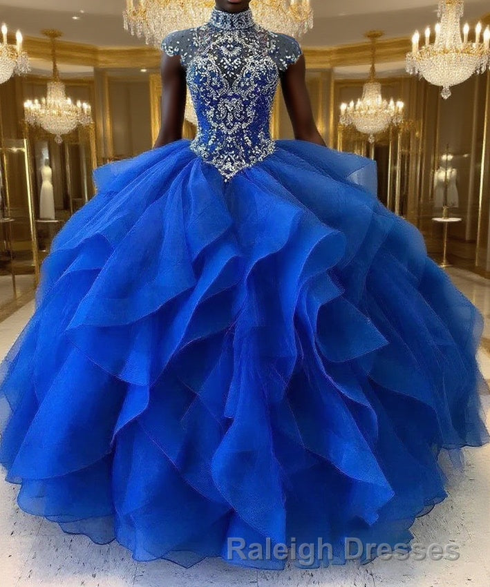 Royal Blue Organza High Neck Quinceanera Dresses Burgundy Prom Dresses Main image