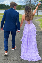 Royal Blue Prom Dress Chiffon Sweetheart Ruffle Tiered Long Prom Dress