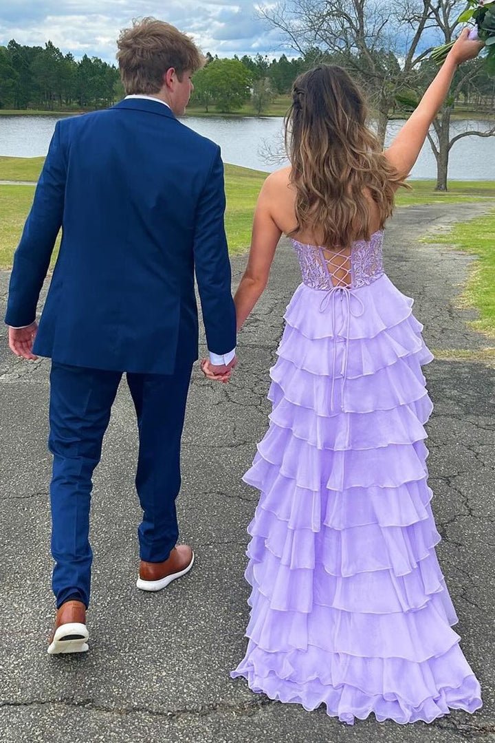 Royal Blue Prom Dress Chiffon Sweetheart Ruffle Tiered Long Prom Dress