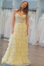 Royal Blue Prom Dress Chiffon Sweetheart Ruffle Tiered Long Prom Dress