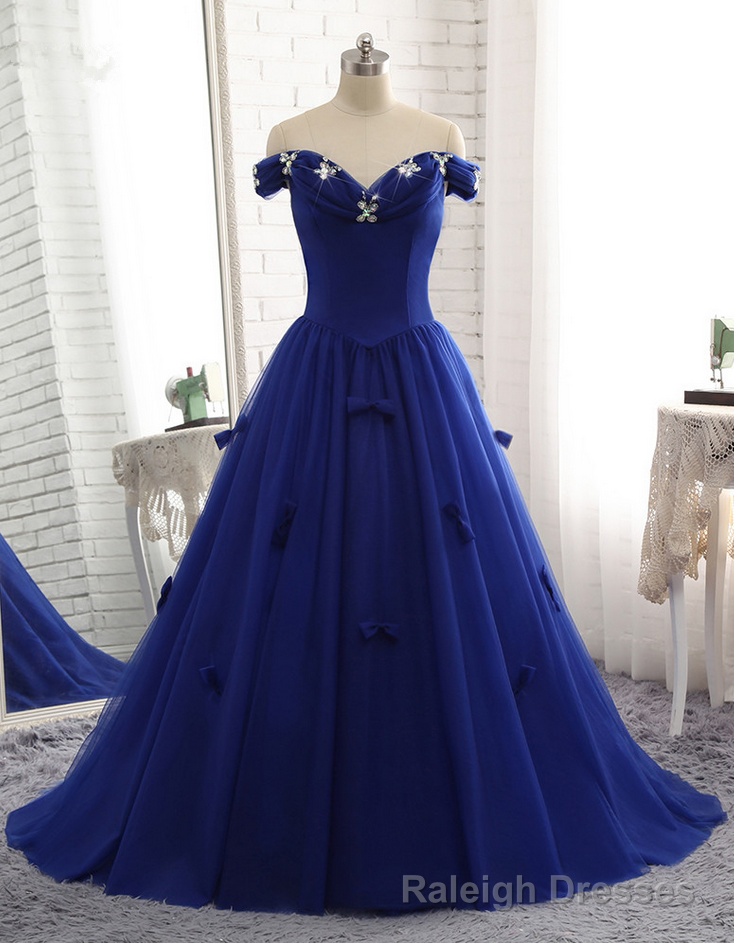 Royal Blue Prom Dress Luxury Tulle Beaded Bow Gown Main image