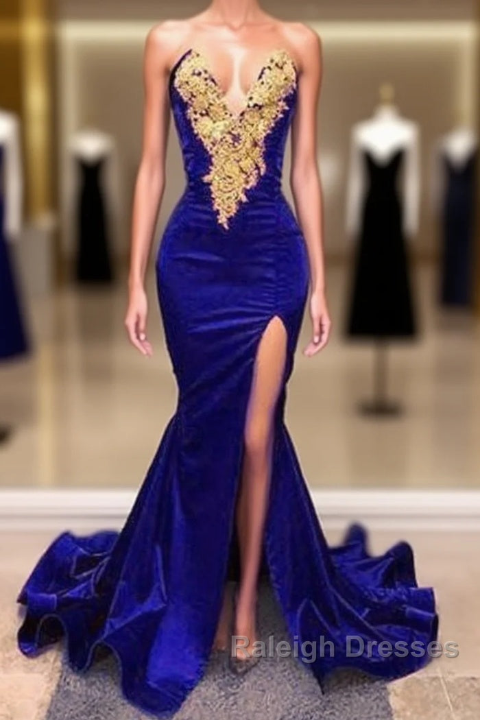 Royal Blue Prom Dress With Slit , Formal Dress, Evening Dress, Dance Dresses, Graduation Party Dress Main image